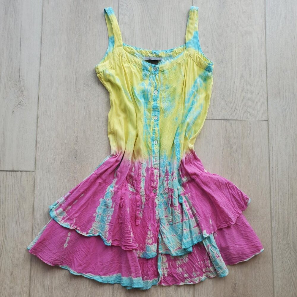 Peppermint Bay Colorful Rainbow 100% Rayon Sleeveless Mini Dress Sz Small